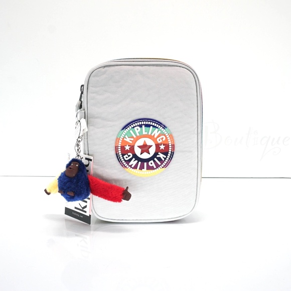 Kipling 100 Pens Case Pencil Accessory Polyamide KI1960 Truly Grey Rainbow NWT - Picture 1 of 9